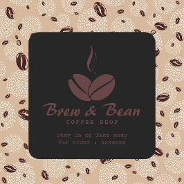 Black Custom coffee shop logo square sticker