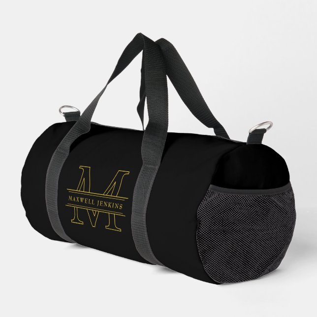 Black Custom Duffle Bag with Monogram & Name (Rechte Ecke)