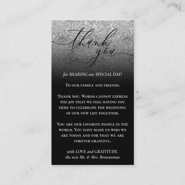 Black Custom Foto Gray Glitz Silver Vielen Dank Begleitkarte (Vorderseite)