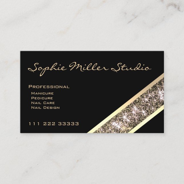 Black Custom Foto oder Logo Gold Glitzer Kosmetik Visitenkarte (Vorderseite)