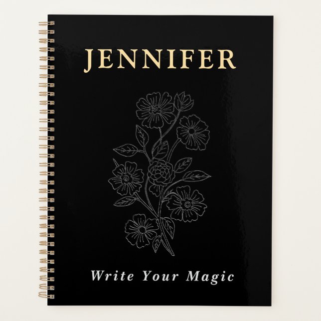 Black Custom Name Notebook – Sleek & Stylish Planer (Vorderseite)