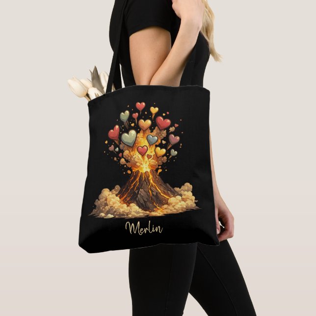 Black Custom Name Volcano Hearts Tote Bag Tasche (Von Nahem)