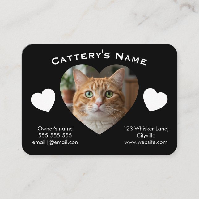 Black Customizable Cattery Business Card  Visitenkarte (Vorderseite)