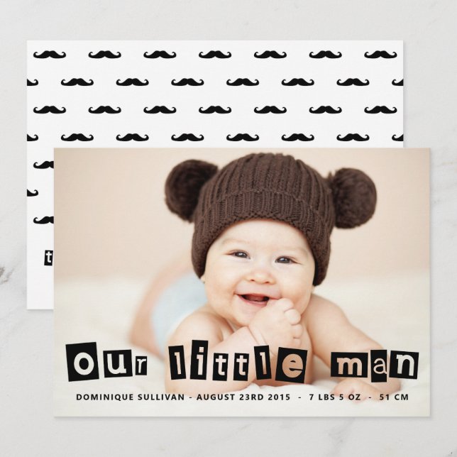 Black Cut-out Typografie Baby Boy Foto Birth Ankündigung (Vorne/Hinten)