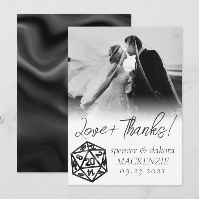 Black D20 Crit | Tabletop Gamer Dice Wedding Foto Dankeskarte (Vorne/Hinten)