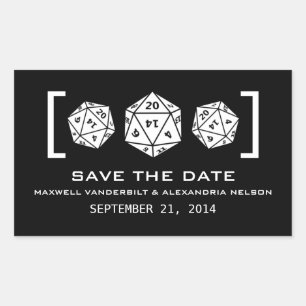 Black D20 Dice Gamer Save the Date Stickers