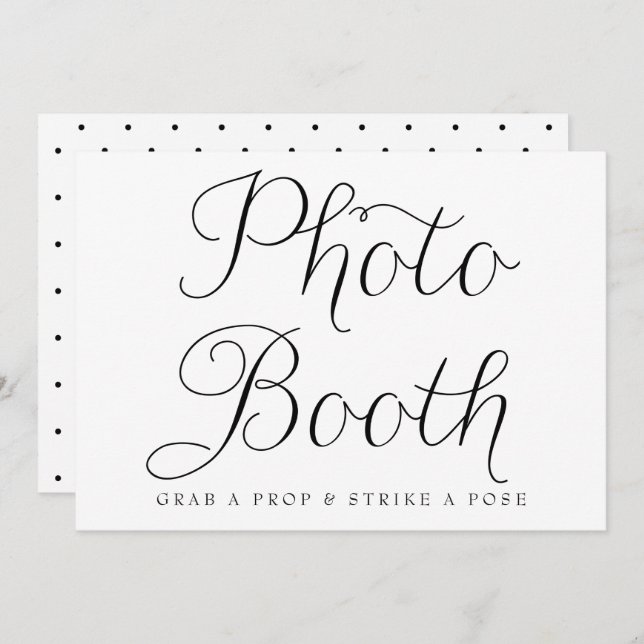 Black Dainty Script Wedding Foto Booth Sign Einladung (Vorne/Hinten)