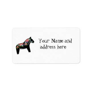 Black Dala Horse Address Label Adressaufkleber