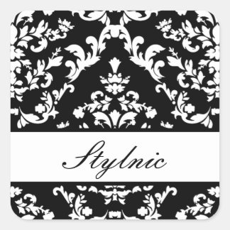Black Damask #3 @ Stylnic mit benutzerdefiniertem  Quadratischer Aufkleber