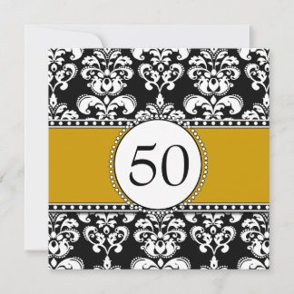 Black Damask 50. Geburtstag Einladungen Gold