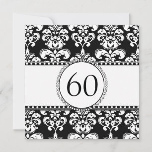 Black Damask 60. Geburtstag Einladung weiß