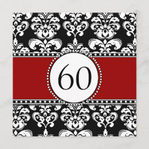 Black Damask 60th Birthday Invitations Red