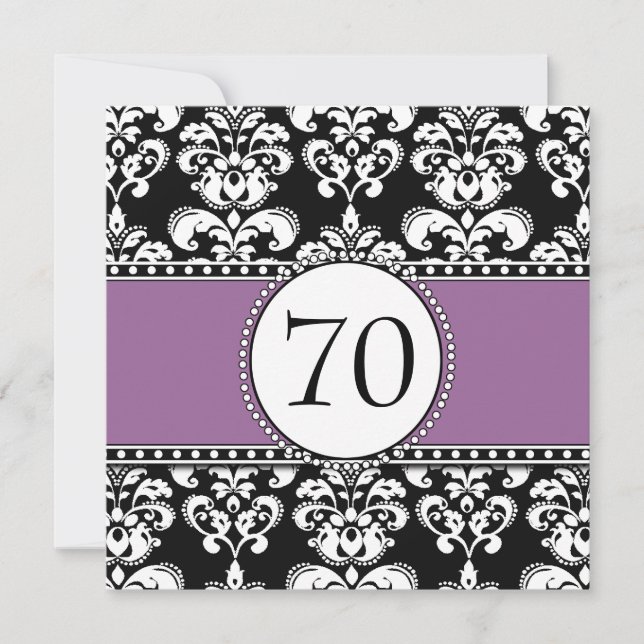 Black Damask 70. Geburtstag Einladung Lila Mauve (Vorderseite)