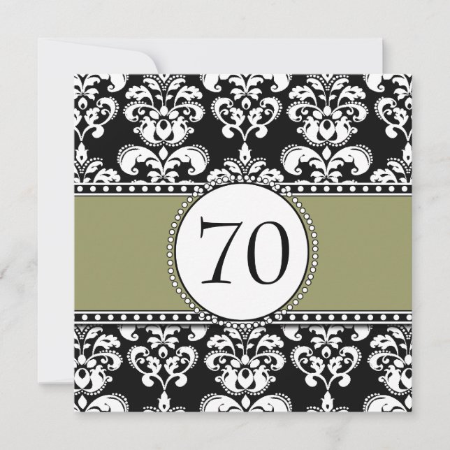 Black Damask 70. Geburtstag Einladungen Seite (Vorderseite)