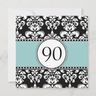 Black Damask 90th Birthday Invitations Blue