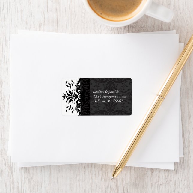 Black Damask Address Labels - Adressaufkleber (Insitu)