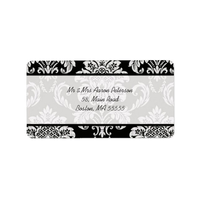 Black Damask Anpassbare Adressenmarken Adressaufkleber (Vorne)