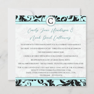 Black Damask Aqua Blue Wedding Einladung