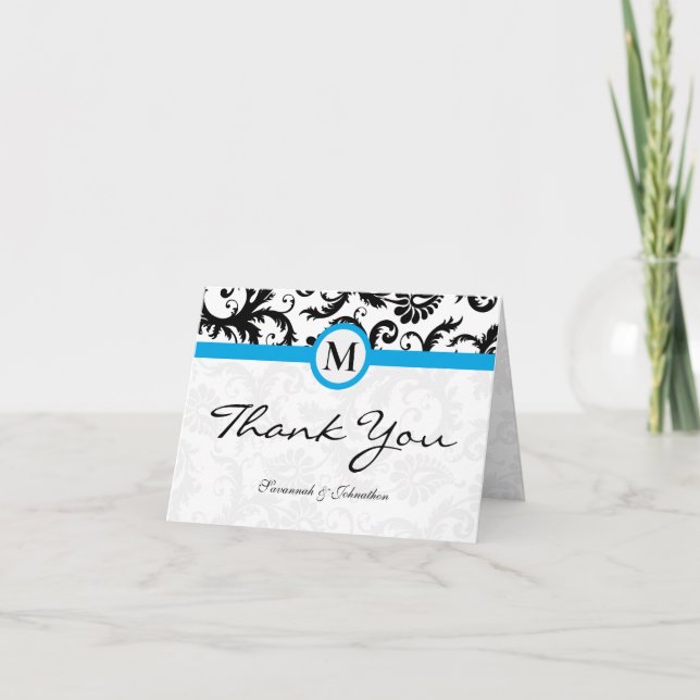 Black Damask Aqua Borders Danke (Vorderseite)