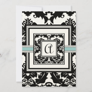 Black Damask Aqua Trim Hearts Hochzeitseinladungen Einladung