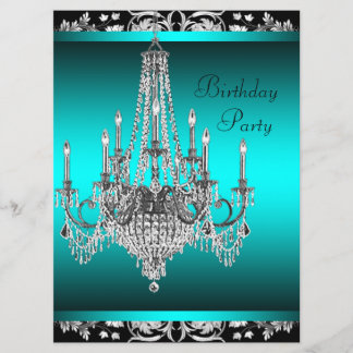 Black Damask Aquamarin Blue Candelier Geburtstagsp Einladung