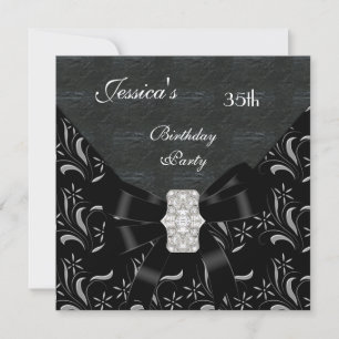 Black Damask Black Invitation White Silver 35. Bi Einladung