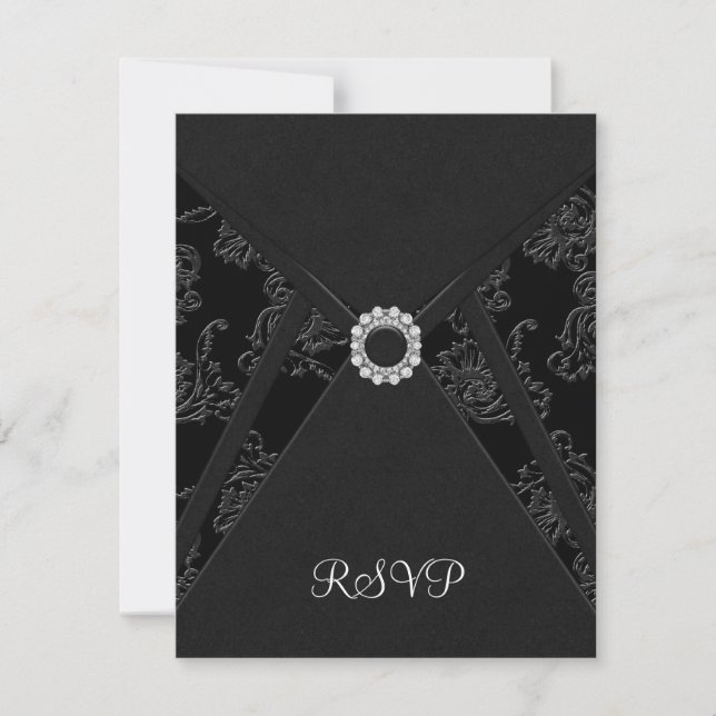 Black Damask Black RSVP Card Karte (Vorderseite)