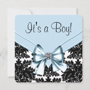 Black Damask Blue und Black Baby Dusche Einladung