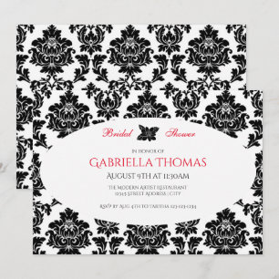 Black Damask & Blume - Bridal Shower Einladung