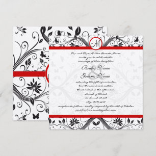 Black Damask Butterfly Wirbel Red Trim Wedding Einladung