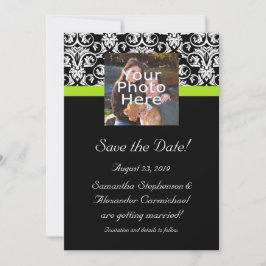 Black Damask Chartreuse Green Foto Save the Date Einladung