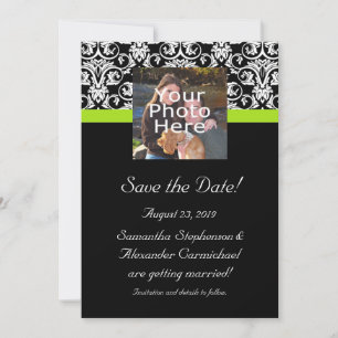 Black Damask Chartreuse Green Foto Save the Date Einladung