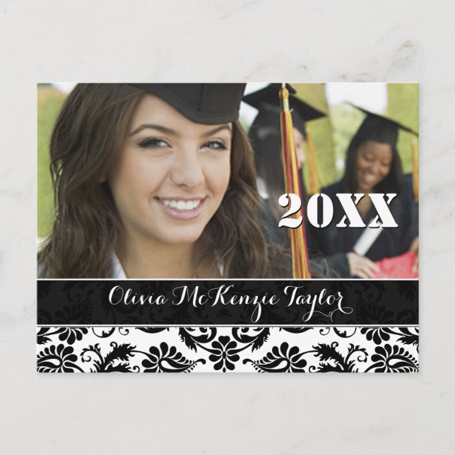 Black Damask Class of Graduation Invitations Einladungspostkarte (Vorderseite)