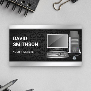 Black Damask Desktop PC Computer Reparaturtechnike Visitenkarte