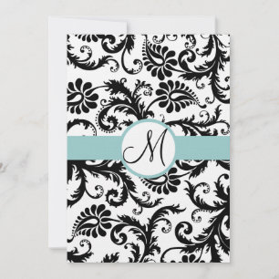 Black Damask Éperles Aqua Trim Faire-part de maria