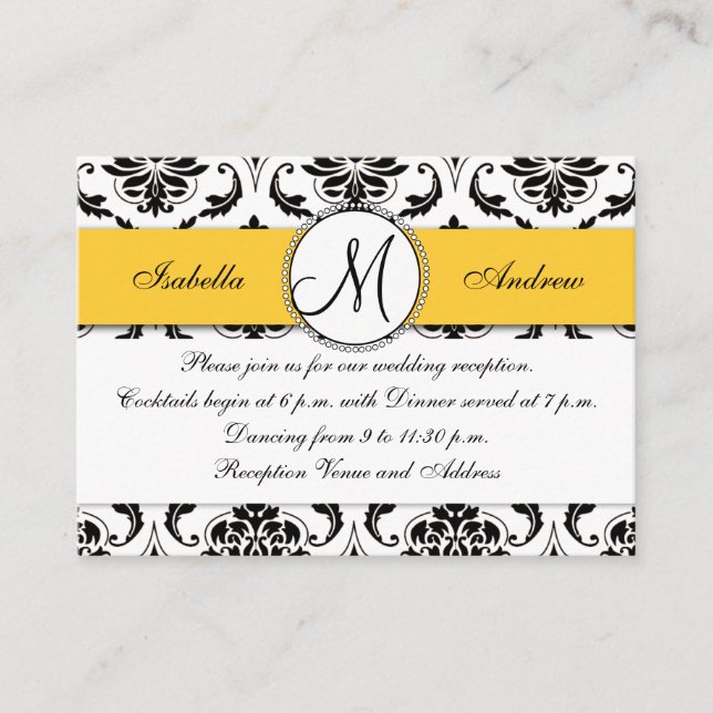 Black Damask Gelbe Hochzeitskarte Begleitkarte (Vorderseite)
