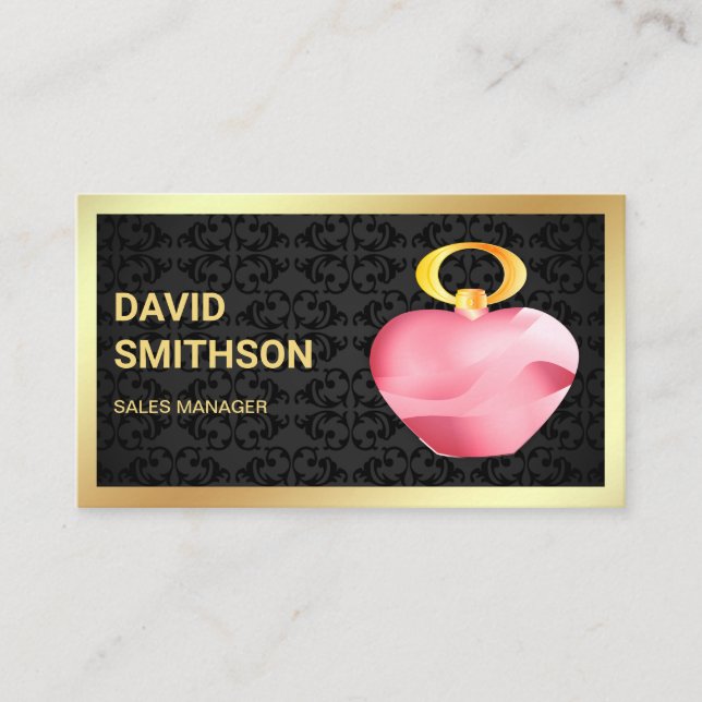 Black Damask Gold Fohlen Pink Parfüm Flasche Visitenkarte (Vorderseite)