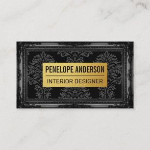 Black Damask Gold Metal Klassischer Rahmen Visitenkarte