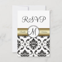 Black Damask Gold Wedding RSVP