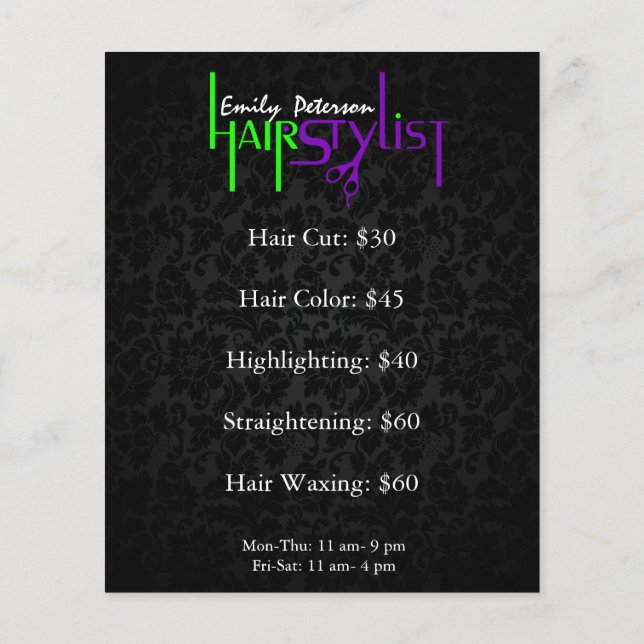 Black Damask Hair Stylist Flyer (Hinten)