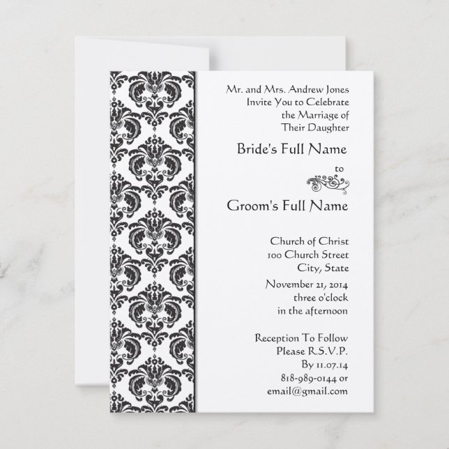 Black Damask Hochzeitseinladungen Einladung (Vorderseite)