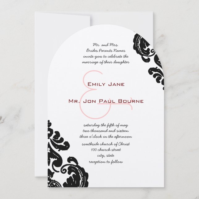 Black Damask Hochzeitseinladungen Einladung (Rückseite)