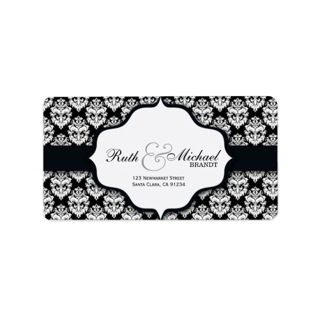 Black Damask - Hochzeitsetiketten Adressaufkleber (Vorne)