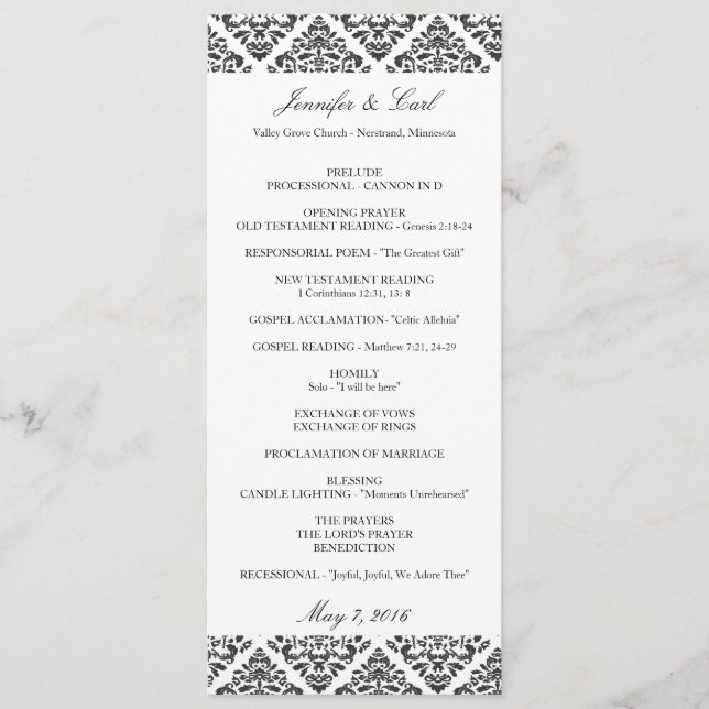 Black Damask Hochzeitsprogramme Programm (Vorderseite)