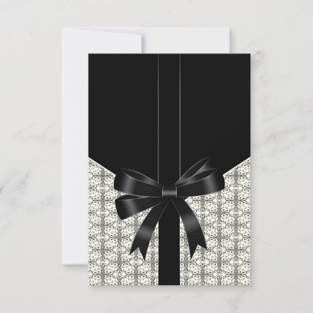 Black Damask Lace Bow noir blanc RSVP (Devant)