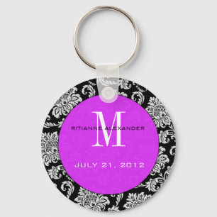 Black Damask Lila Monogram Wedding Schlüsselanhäng Schlüsselanhänger