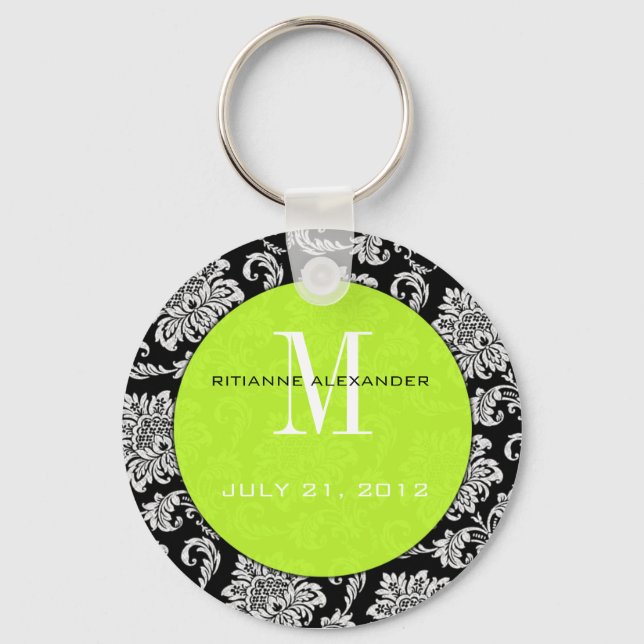Black Damask Limon Monogram Wedding Schlüsselanhän Schlüsselanhänger (Vorderseite)