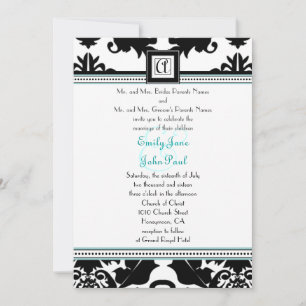 Black Damask mit Aqua Trim Wedding Einladung