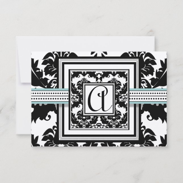 Black Damask mit Aqua Trim Wedding Einladung (Vorderseite)