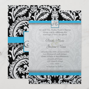 Black Damask mit Bright Aqua Wedding Einladungen